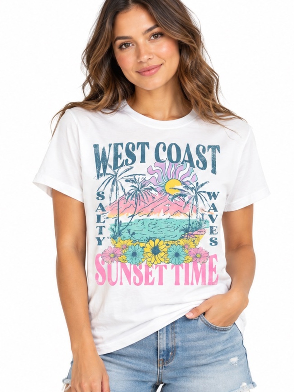 The Pink Closet West Coast Sunset Graphic T-Shirt Medium